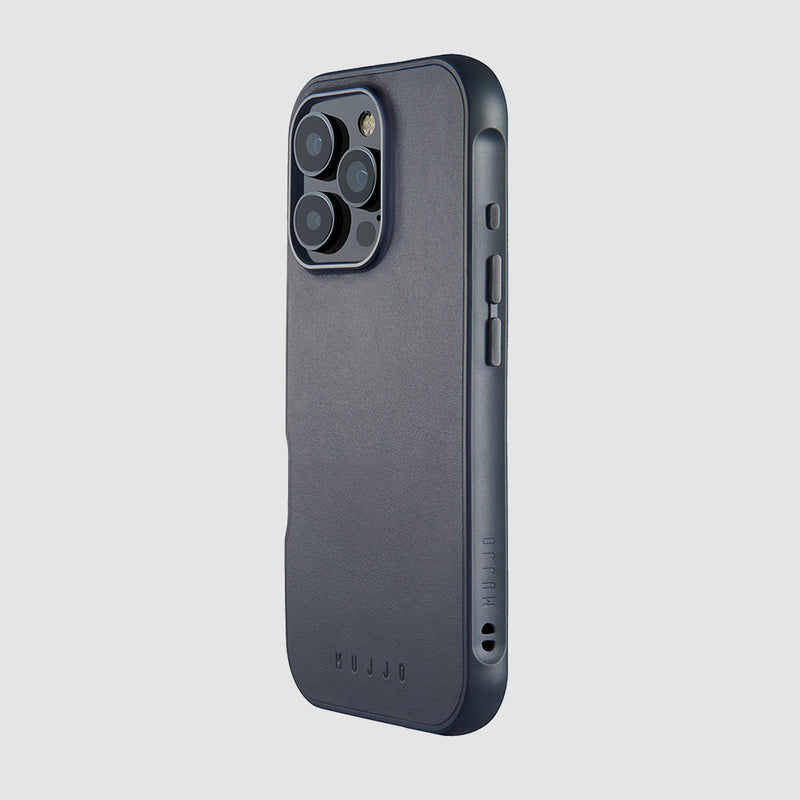 iPhone 16 Pro レザー バンパー シールド ケース (スチール ブルー)